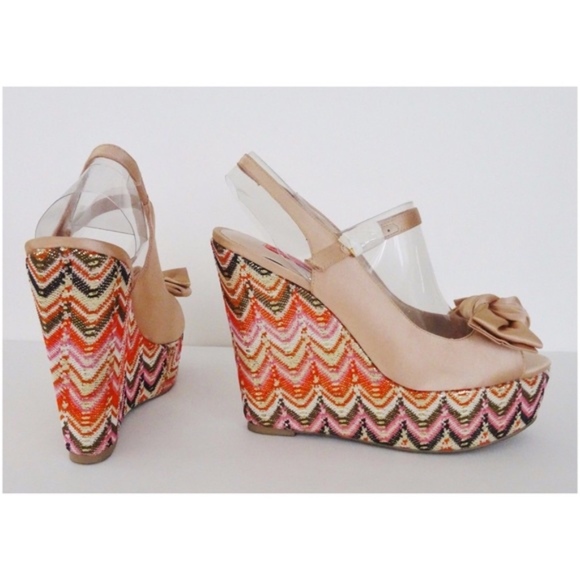 BETSEY JOHNSON Bow Platform Wedge Sandals 8.5 - Picture 2 of 6